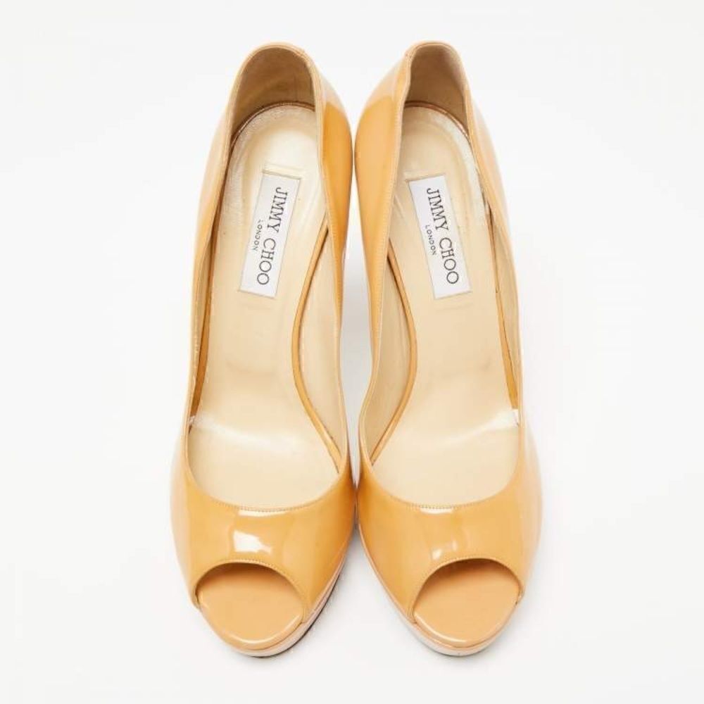 JIMMY CHOO Peep Toe Heel, Beige Size 38 Euro, 7 USA